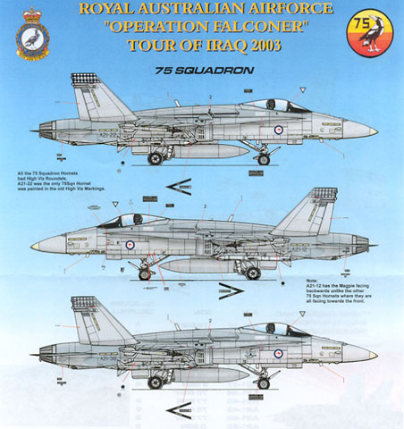 Low-Vis 2002 RAAF Decals for 1/32 McDonnell Douglas F/A-18A Hornet 75 SQN 