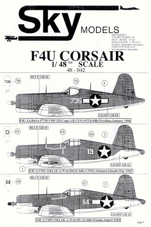 Sky Models Decal 1/48 #043  F4U Corsair